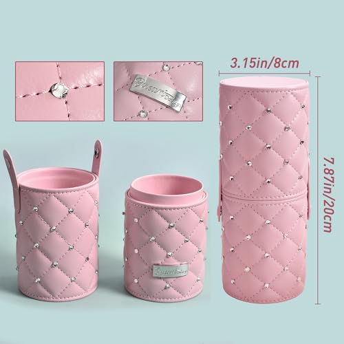 Bueart Design 15Pcs Labeled Makeup Brushes Set with Elegant Pink Holder - color: Silver Pink