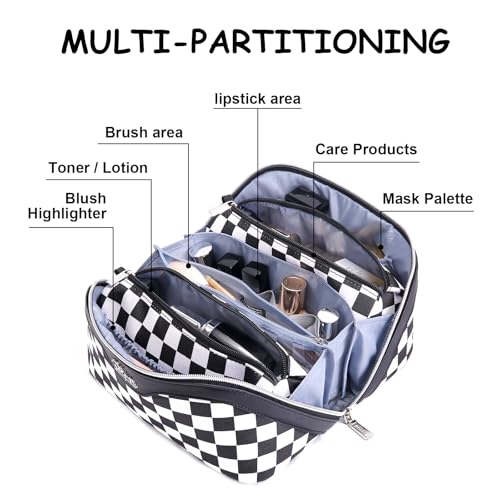BOYATU Travel Makeup Bag Cosmetic Bags for Women: 3-Piece Makeup Bag Set - color: A-911-Checkered Mix Black