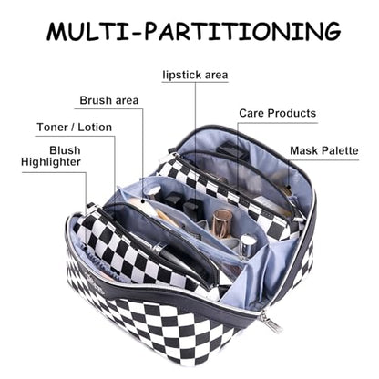 BOYATU Travel Makeup Bag Cosmetic Bags for Women: 3-Piece Makeup Bag Set - color: A-911-Checkered Mix Black
