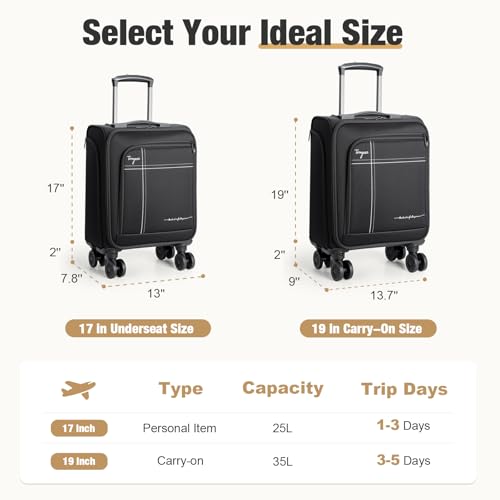 19 Inch Carry on Luggage 22x14x9 Airline Approved, Softside - color: Black, size: 19 inch_Carry on