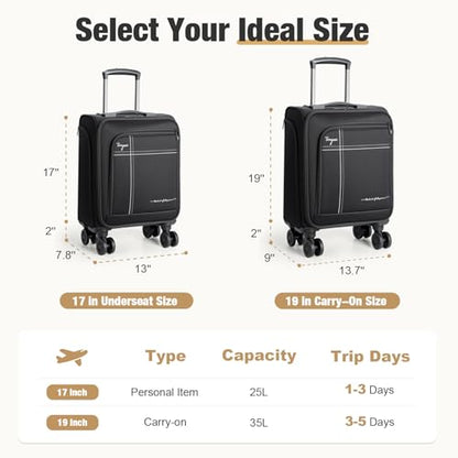 19 Inch Carry on Luggage 22x14x9 Airline Approved, Softside - color: Black, size: 19 inch_Carry on