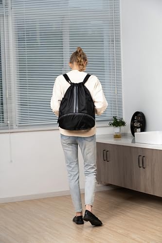 Valleycomfy Sports Drawstring Backpack - Water Resistant String Bag - color: A-dark Blue