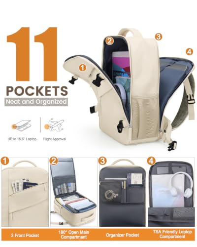 Capolo Travel Laptop Backpack Women Men Personal Item Weekender Travel Bag - color: Beige, size: Small