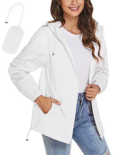 TCOT Womens Rain Jackets Waterproof Windbreaker Jackets lightweight Portable Rain Coat - color: White, size: Large