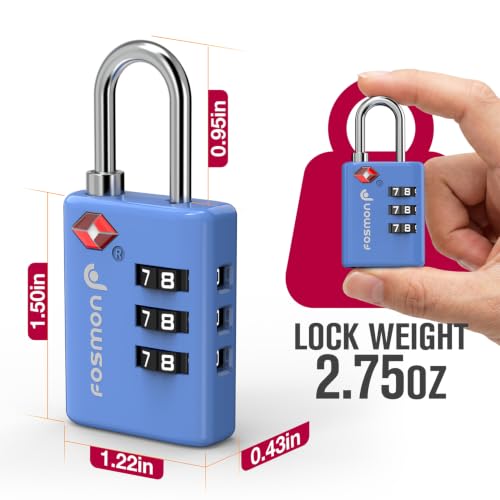 Fosmon TSA Approved Locks for Luggage. Suitcase Locks with Open Alert Indicator, 3 Digit Combination Padlock with Alloy Body for Travel, Backpack Zipper Anti Theft, Locker, Gym, Gun Case- Blue 2 Pack - color: 3 Digit Blue 2 Pack