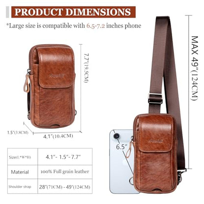 Small Crossbody Bag for Men Women - Genuine Leather Mini Sling Bag with Charging Port - color: Coffe