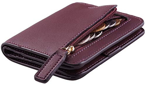 Toughergun Women’s Small Slim Leather Wallet with RFID Protection, Compact Bifold Mini Purse with Clear ID Window - color: 12 ReNapa Red Wine