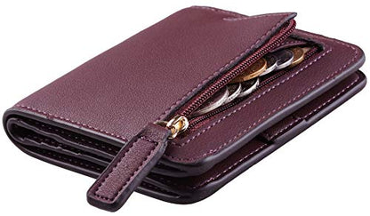 Toughergun Women’s Small Slim Leather Wallet with RFID Protection, Compact Bifold Mini Purse with Clear ID Window - color: 12 ReNapa Red Wine