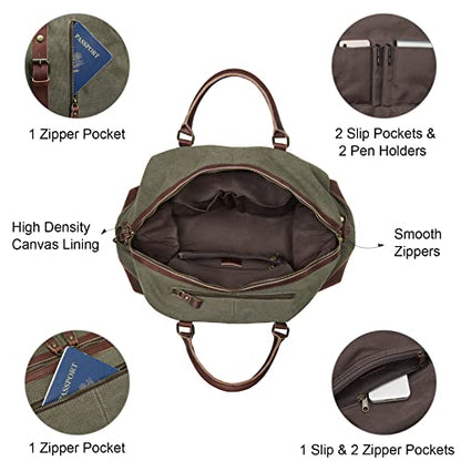 S-ZONE Duffle Bag for Travel Canvas Duffel Bag Carry on Weekender Bag for Men - color: Army Green