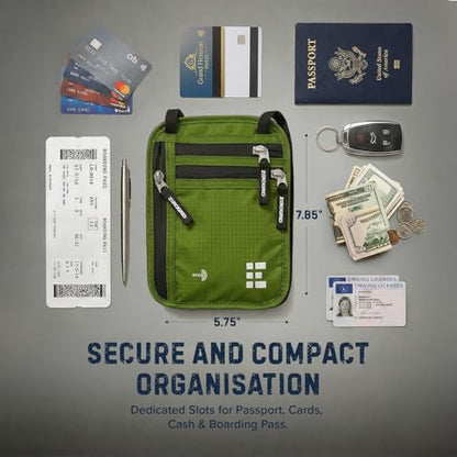 Zero Grid RFID Travel Neck Wallet, Large Passport Holder, Green - color: Green, size: Solo/Couple