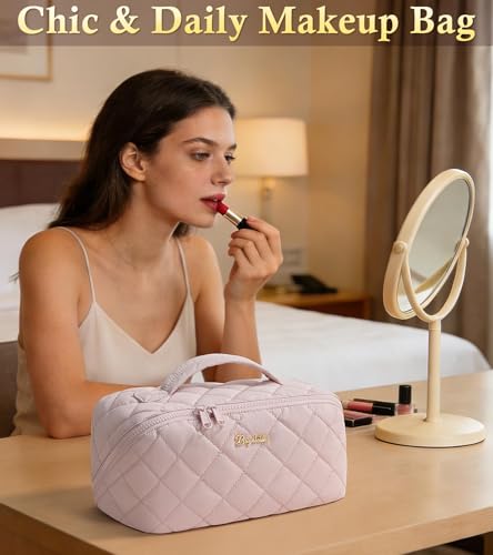 Travel Makeup Bag, Large Capacity Puffy Toiletry & Cosmetic Bag for Women - color: Off-White, size: large