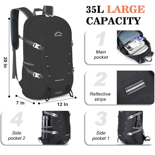 BAGPARKK 35L Ultra Lightweight Foldable Packable Hiking Backpack - color: Black（35l）