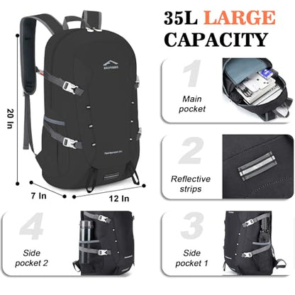 BAGPARKK 35L Ultra Lightweight Foldable Packable Hiking Backpack - color: Black（35l）