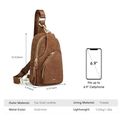 Kattee Sling Bag for Women, Genuine Suede Leather Crossbody Bags - color: Suede Coffee