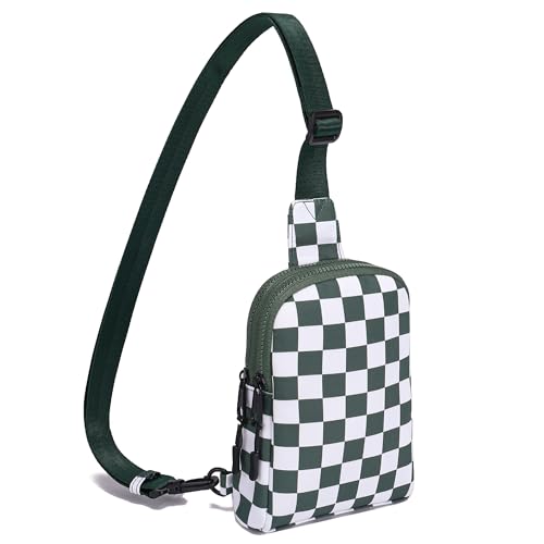 Nylon Crossbody Sling Bags for Women Small Cross Body Fanny Pack - color: Green Grid