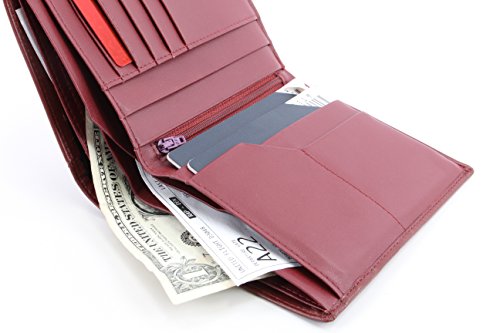 Genuine Sheep Leather Smart Family Size Passport Travel Wallet/Holder (ruby woo) - color: ruby woo
