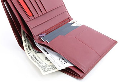 Genuine Sheep Leather Smart Family Size Passport Travel Wallet/Holder (ruby woo) - color: ruby woo