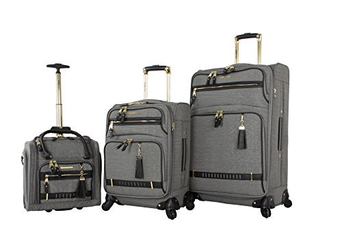 Steve Madden Designer Luggage Collection - 3 Piece Softside Expandable Lightweight Spinner Suitcase Set - Travel Set Includes an Under Seat Bag, 20-Inch Carry on and 28-Inch Checked Suitcase, - color: Peek-a-boo Grey