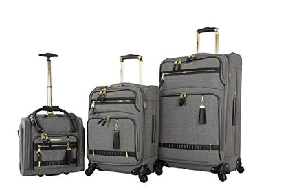Steve Madden Designer Luggage Collection - 3 Piece Softside Expandable Lightweight Spinner Suitcase Set - Travel Set Includes an Under Seat Bag, 20-Inch Carry on and 28-Inch Checked Suitcase, - color: Peek-a-boo Grey