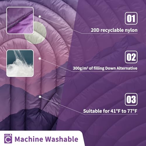 Puffy Camping Blanket Large Camp Blanket Outdoor Camping Quilt - color: Cas-purple, size: 52x75"
