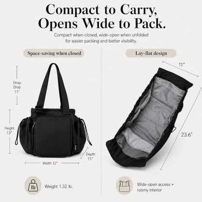 Everyday Bag Tote for Women, Spacious Diaper Bag with 16 Pockets, Durable Travel Bag, Sleek Work Shoulder Bag - color: Nylon Matte Black