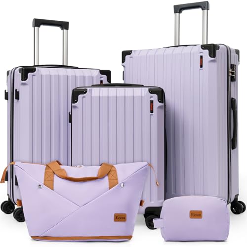 Eeeza Luggage Sets 5 Piece,Lightweight Durable Hardshell,20/24/28 Inch - color: Purple