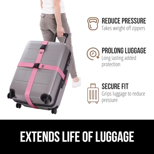 GORILLA GRIP Heavy Duty Luggage Straps for Suitcase, 2 Pack, Pink - color: Pink