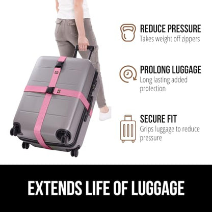 GORILLA GRIP Heavy Duty Luggage Straps for Suitcase, 2 Pack, Pink - color: Pink