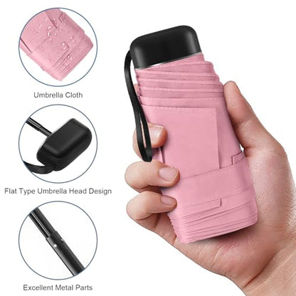 Mini Umbrella for Travel with Case Small Compact Sun Rain Tiny for Purse - color: 0802.Light Pink