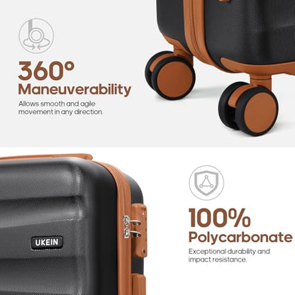 UKEIN Luggage Set with Backpack,Hardshell Carry On Luggage Airline Approved - color: Black