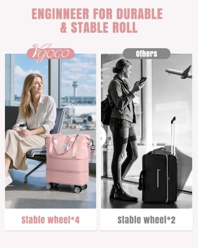 Rolling Duffle Bag with Wheels Expandable Travel Bag with Pump Pink - color: F5-Pink