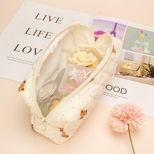 PAZIMIIK Small Quilted Makeup Bag,Zipper Cosmetic Pouch,Gauze Bear - color: Gauze Bear