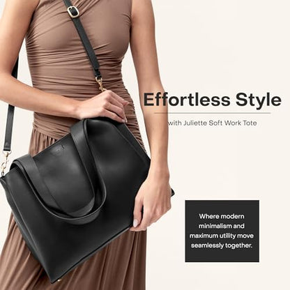 July Juliette Soft Work Tote Bag, Laptop Sleeve, 18L, Black - color: Black
