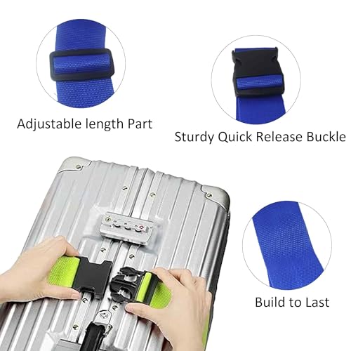 4 Pack Blue Luggage Straps, Adjustable Travel Belt for Suitcases, Secure Buckle Suitcase Accessories - color: Blue