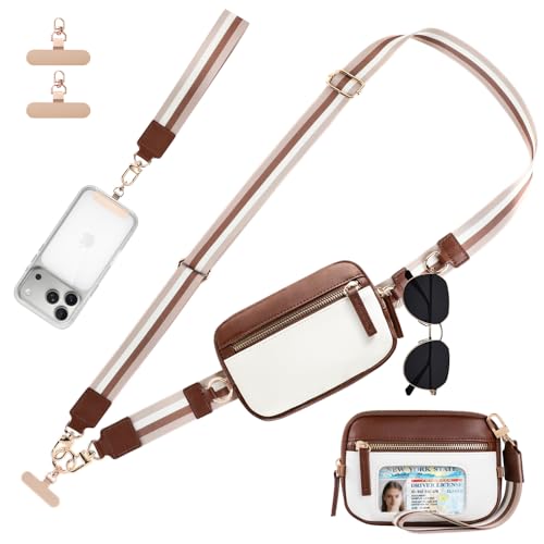 Clip and Go Strap For Phone with Leather Wallet Crossbody - color: Coffee Brown