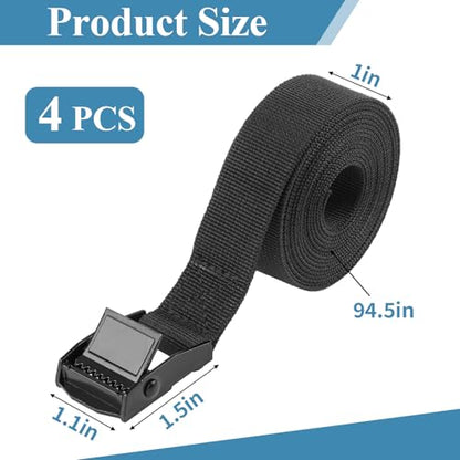 PEASUG Tie Down Straps, 4 Pack Lashing Straps with Buckles for Packing - color: Black, size: 1" x 7.8'