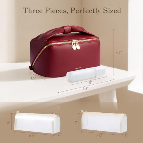 SHOWKOO Cosmetic Bag for Women, WideOpen Travel Makeup Bag with Compartment - color: Wine Red