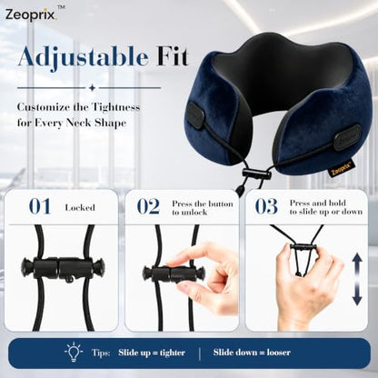 Memory Foam Neck Pillow for Travel, Airplane Pillow, Navy Blue - color: Navy Blue