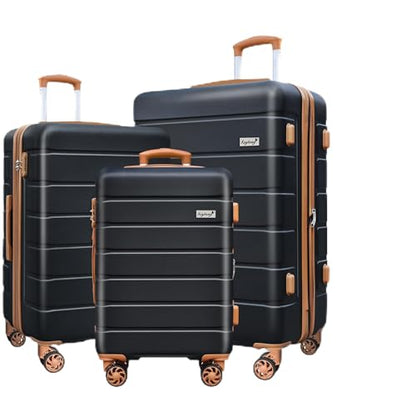 KEYTANG Explorer Lightweight Hardshell 20% Expandable 3-Piece Luggage Set with TSA Lock, Double Spinner Wheels, and Carry-On Suitcase,Black Umber - color: Black Brown, size: 001-3PCS