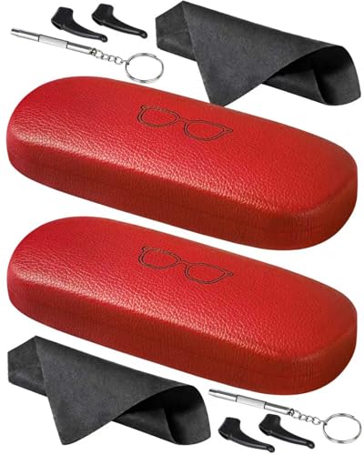 RayLove 2 Pack Unisex Hard Shell Glasses Case with Eyewear Accessories - color: Red