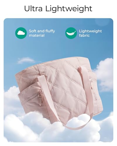 BAGSMART Crush Tote Bag for Women, 20L Puffer Work Tote with Zipper - color: A-pink
