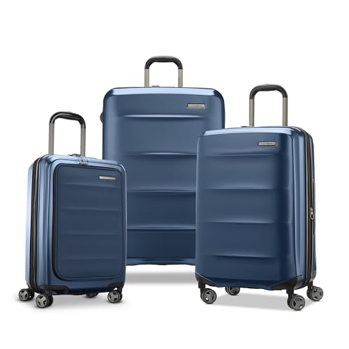 Samsonite Octiv Pro 3-Piece Hardside Lightweight (21/24/28) Front Pocket Carry-On Pro, Medium & Large-Checked Luggage Set, Expandable, Four Spinner Wheels, Adjustable Handle, TSA Lock – Blue - color: Blue Denim, size: 3-Piece Set (Pro 21 with Front Pocket
