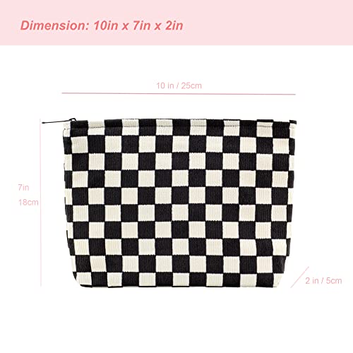 Flat Makeup Bag for Women,Zipper Cosmetic Pouch for Purse,Checkered Black - color: Checkered Black