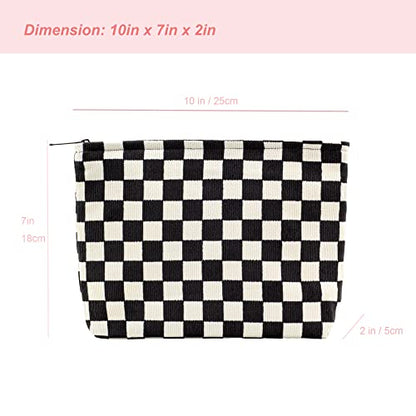 Flat Makeup Bag for Women,Zipper Cosmetic Pouch for Purse,Checkered Black - color: Checkered Black