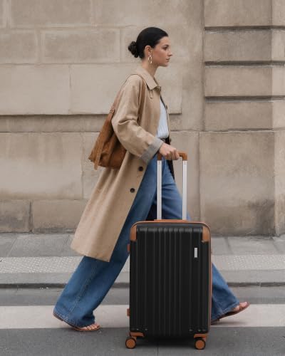 Coolife Luggage, Lightweight and Durable Hardshell, 24 in, Caramel Black - color: Caramel Black2.0, size: M(24in)