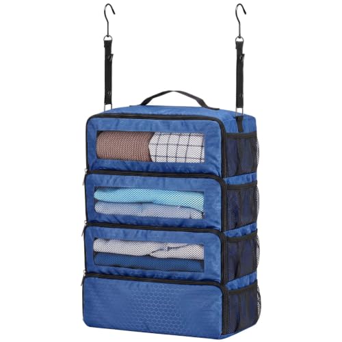 Hanging Suitcase Organizer Travel Blue Clothes Shelves - color: Blue