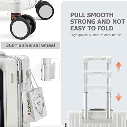 feilario PC Hardside Carry On Luggage, Aluminum Frame, TSA Lock, Cup Holder - color: A-Ivory White