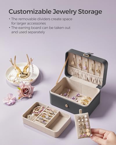 SONGMICS Travel Jewelry Organizer, 2-Layer Portable Jewelry Box Case - color: Slate Gray