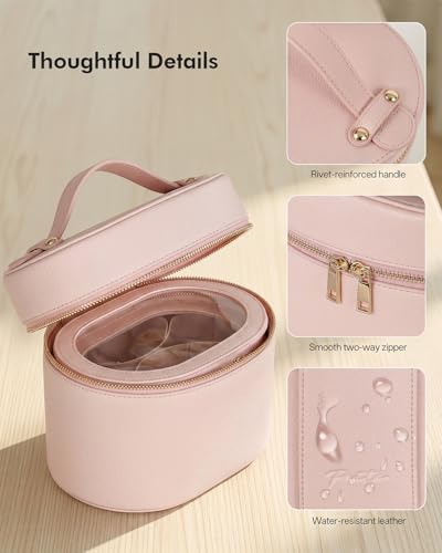 Prite 2 Pcs Makeup Bag Set Travel Cosmetic Case with Clear Pouch for Women - color: Light Pink
