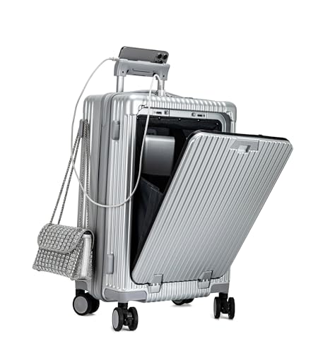 feilario Hardside Carry On Luggage, Zipper Closure, TSA Lock, USB Port - color: A-Silver (with zipper closure)